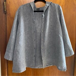 Partners Woman Linen Blend Hooded Button-Down Jacket Gray 1X